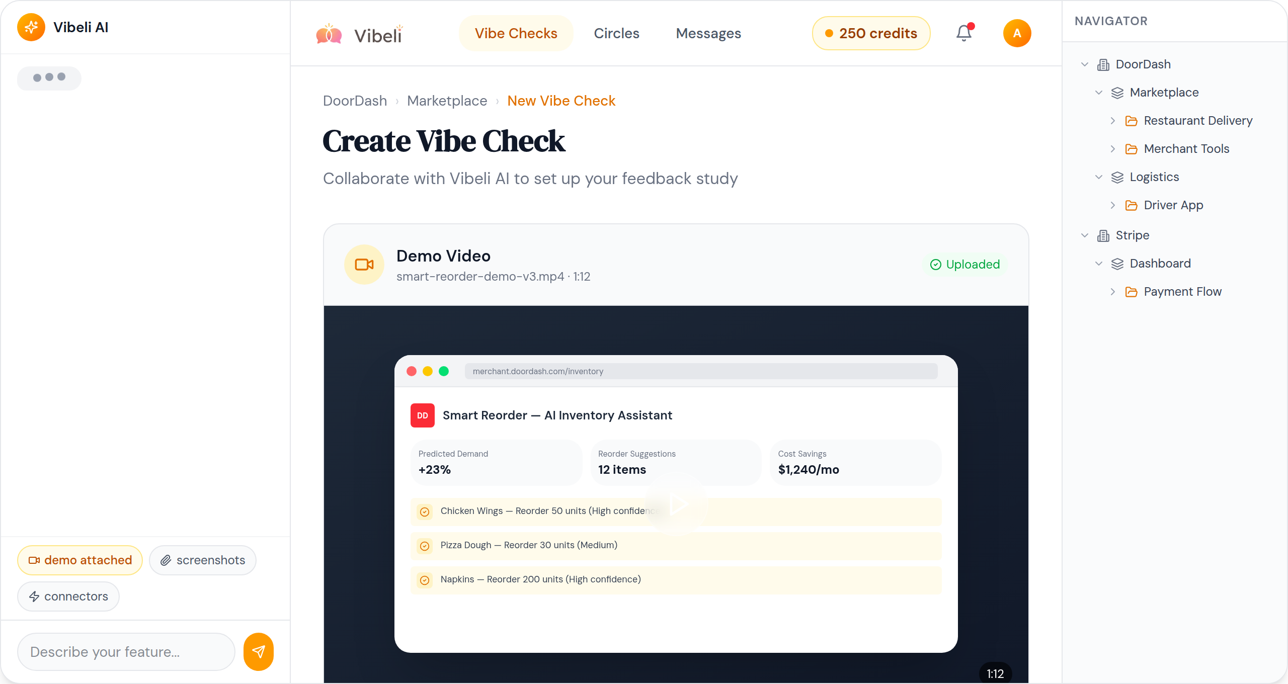 Create a Vibe Check - Vibeli AI interface